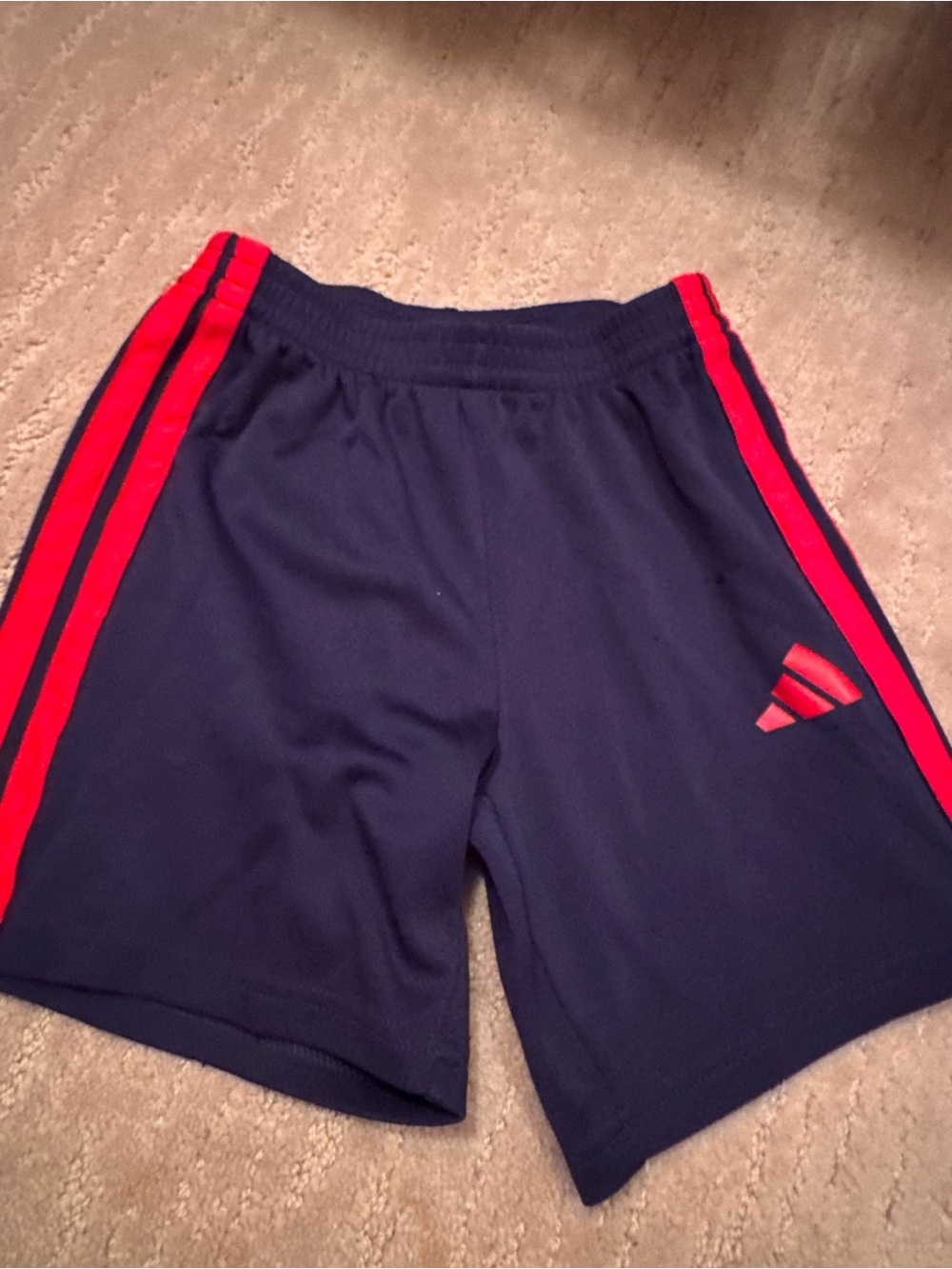 Boy's Navy Athletic Shorts with Red Stripe